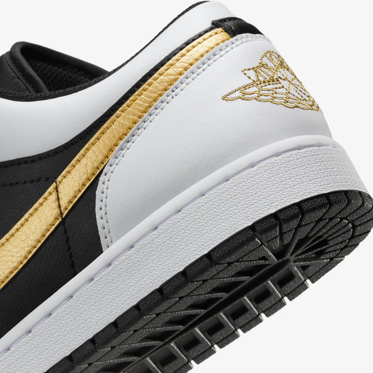 Jordan 1 Low White Black Metallic Gold Swoosh