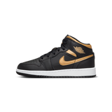 Jordan 1 Mid Black Metallic Gold Swoosh (GS)