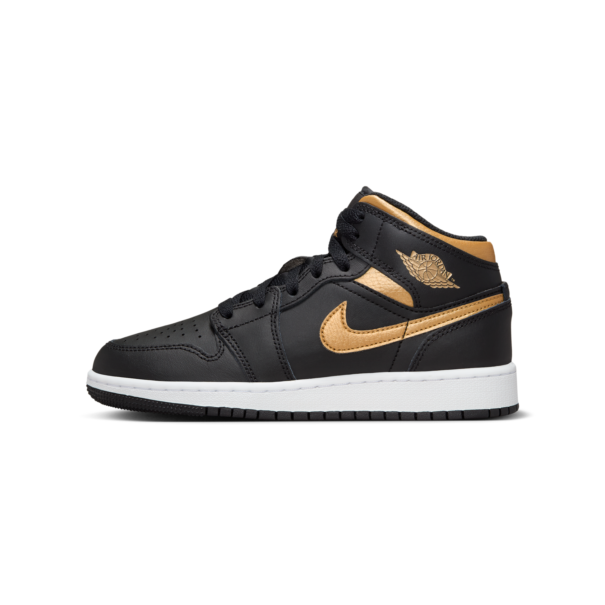 Jordan 1 Mid Black Metallic Gold Swoosh (GS)