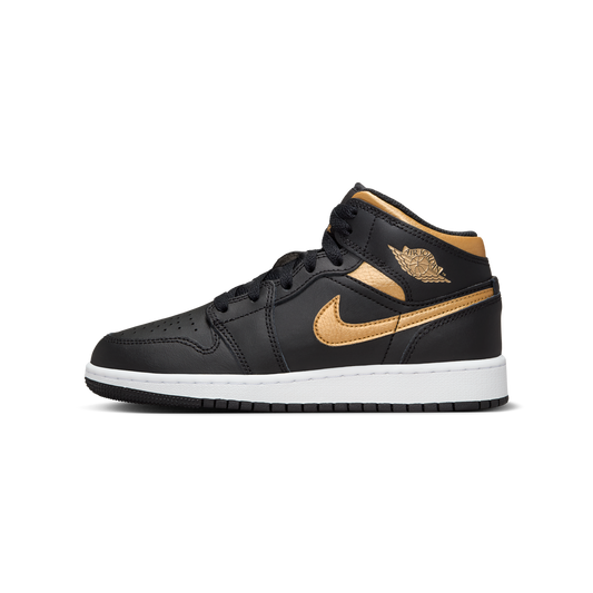 Jordan 1 Mid Black Metallic Gold Swoosh (GS)