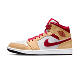 Jordan 1 Mid Light Curry Cardinal