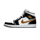 Jordan 1 Mid Patent Black White Gold