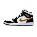 Jordan 1 Mid Patent Black White Gold