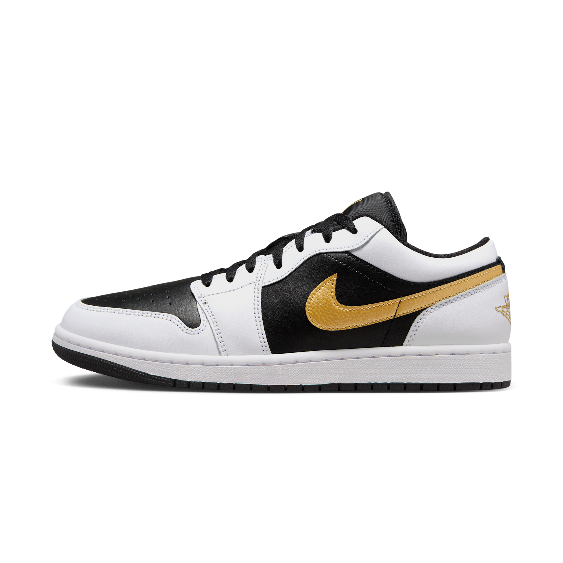 Jordan 1 Low White Black Metallic Gold Swoosh