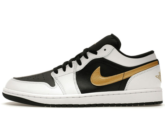 Jordan 1 Low White Black Metallic Gold Swoosh