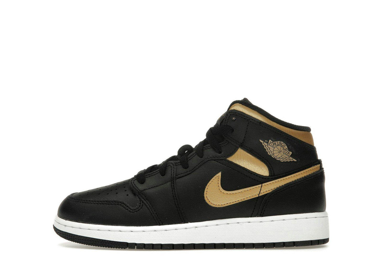 Jordan 1 Mid Black Metallic Gold Swoosh (GS)