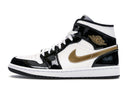 Jordan 1 Mid Patent Black White Gold