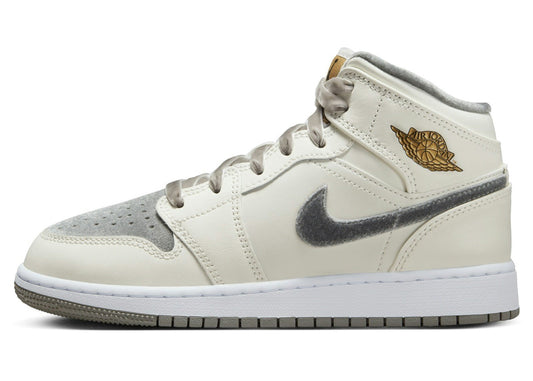 Jordan 1 Mid SE Sail Metallic Gold Flat Pewter (GS)