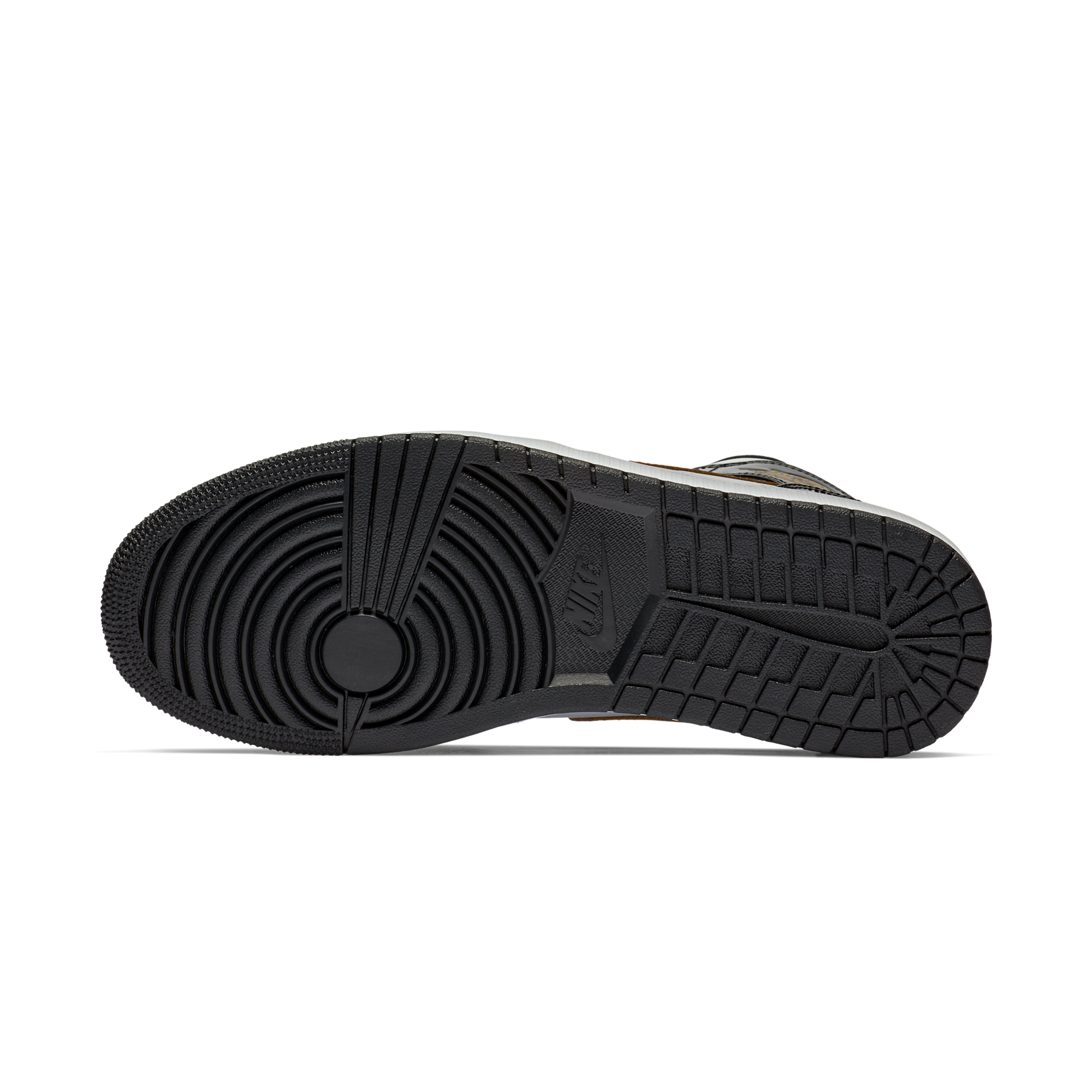 Jordan 1 Mid Patent Black White Gold