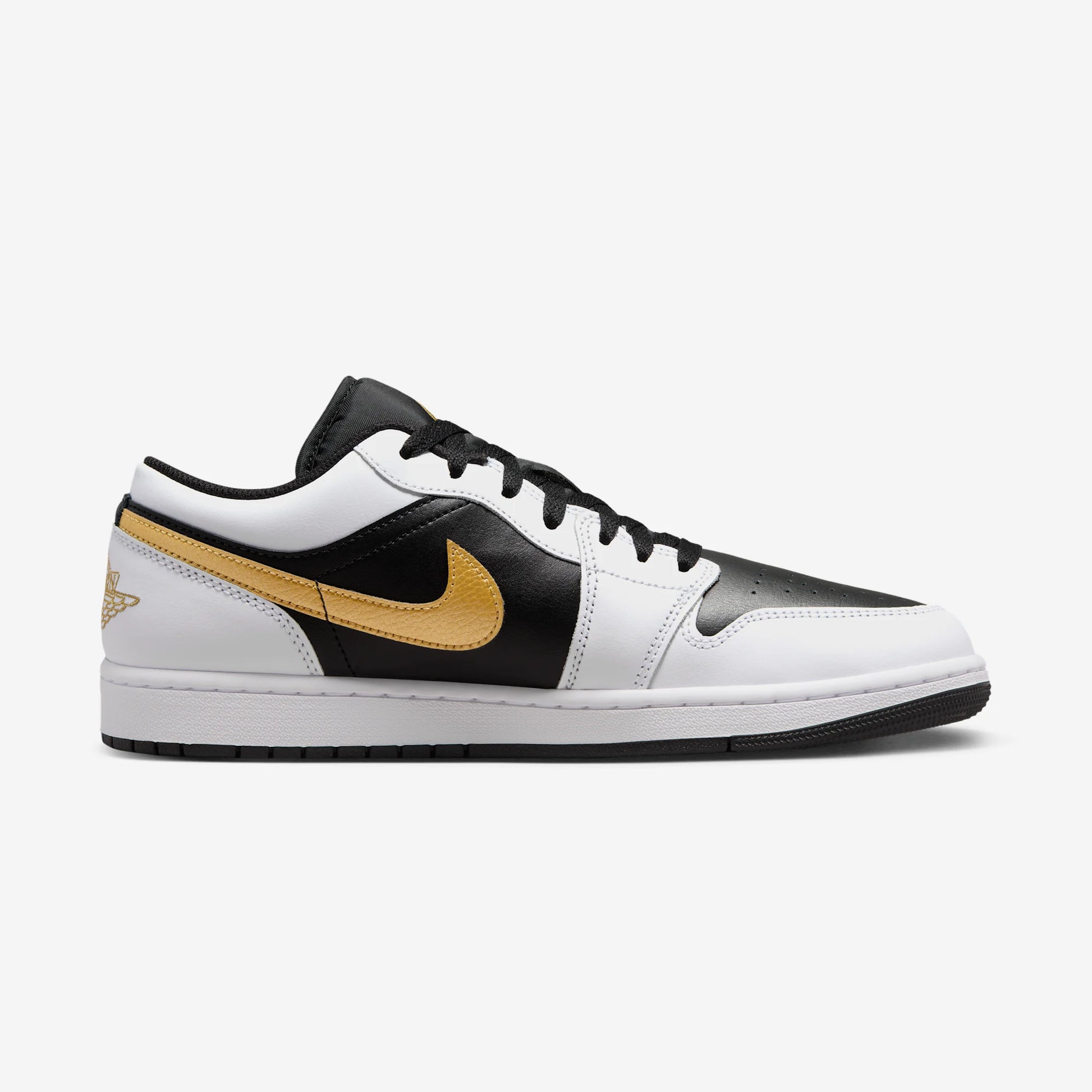 Jordan 1 Low White Black Metallic Gold Swoosh