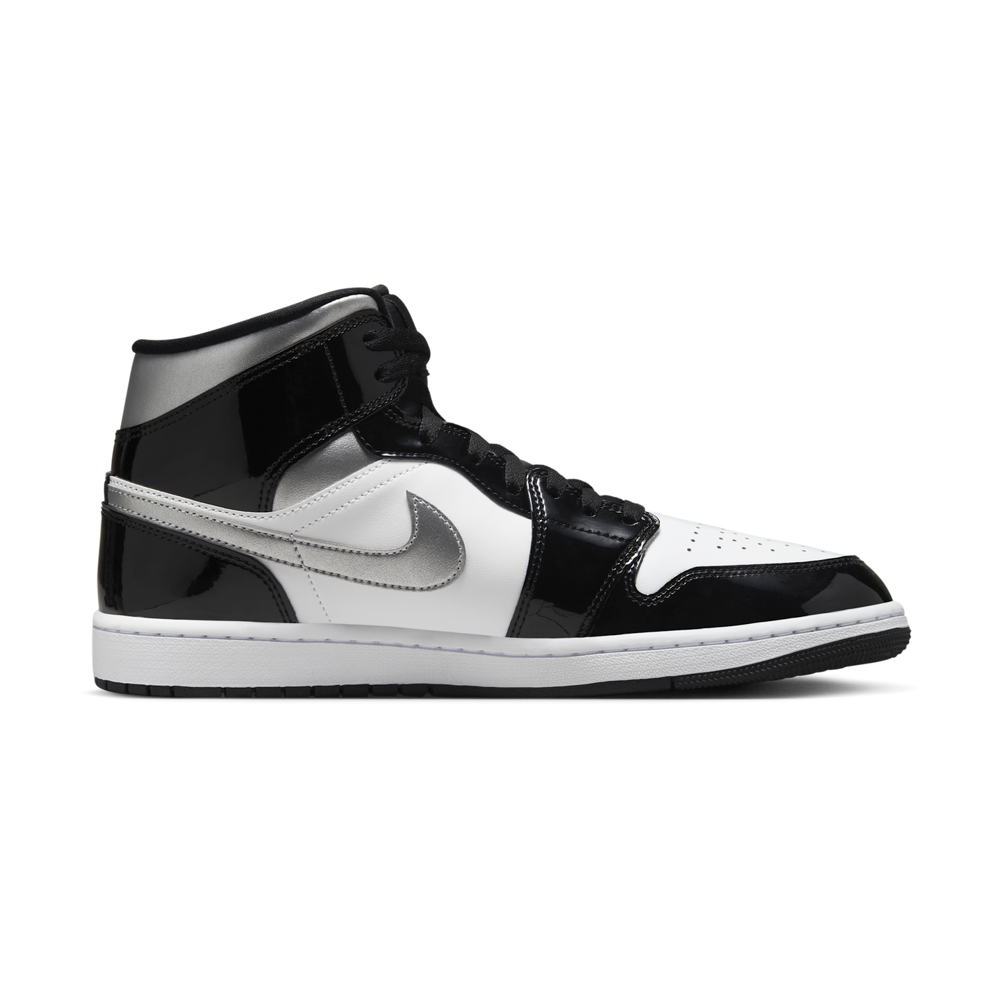 Jordan 1 Mid SE Patent Black White Metallic Silver Metallic Gold