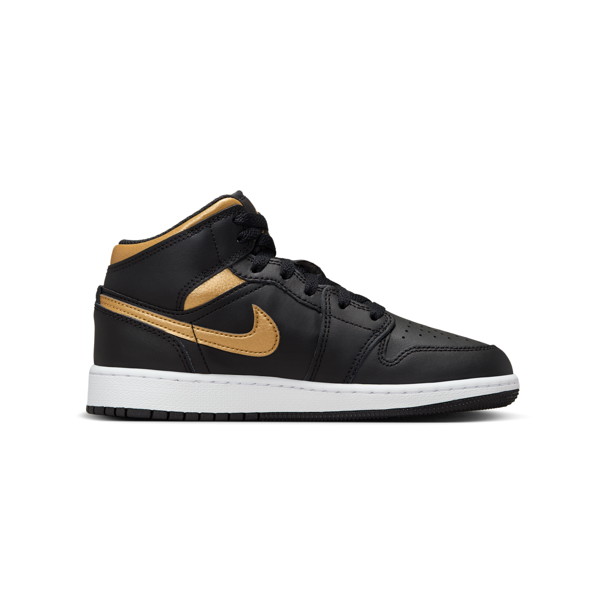 Jordan 1 Mid Black Metallic Gold Swoosh (GS)