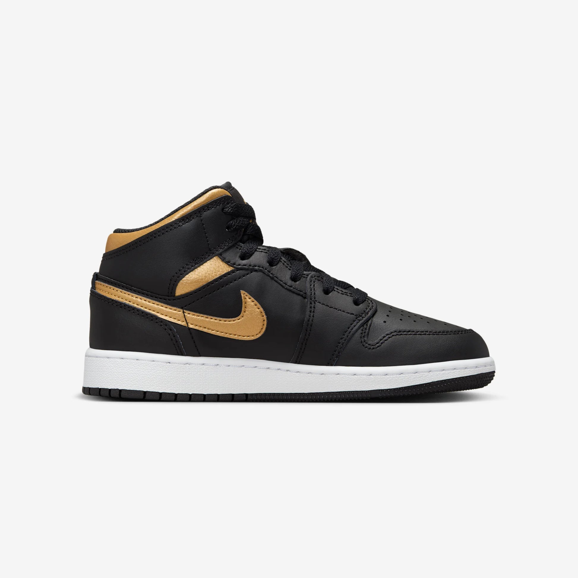 Jordan 1 Mid Black Metallic Gold Swoosh (GS)