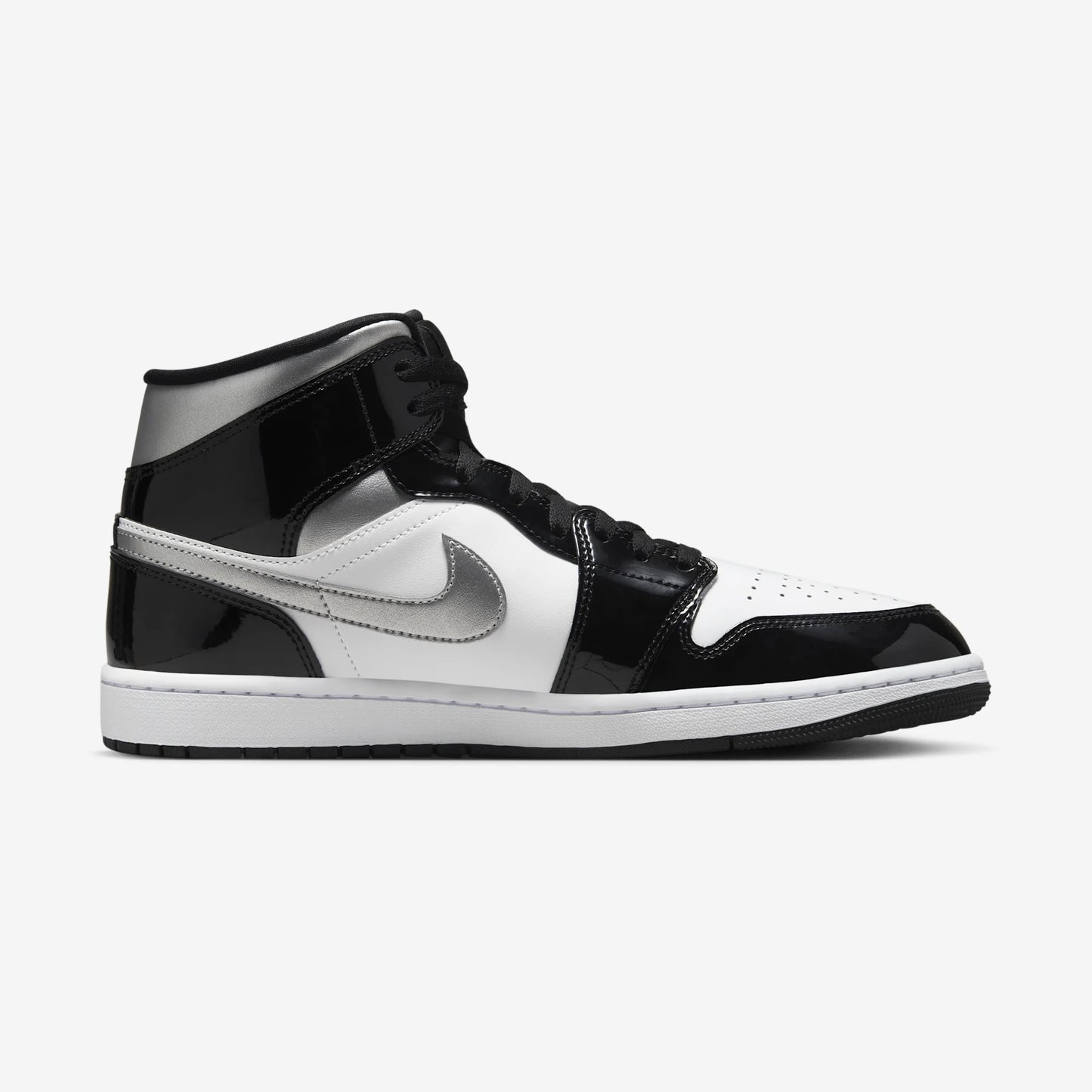 Jordan 1 Mid SE Patent Black White Metallic Silver Metallic Gold