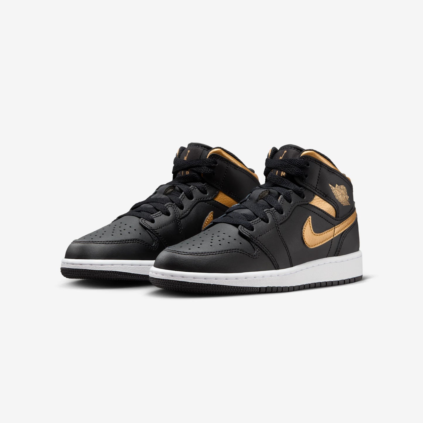 Jordan 1 Mid Black Metallic Gold Swoosh (GS)