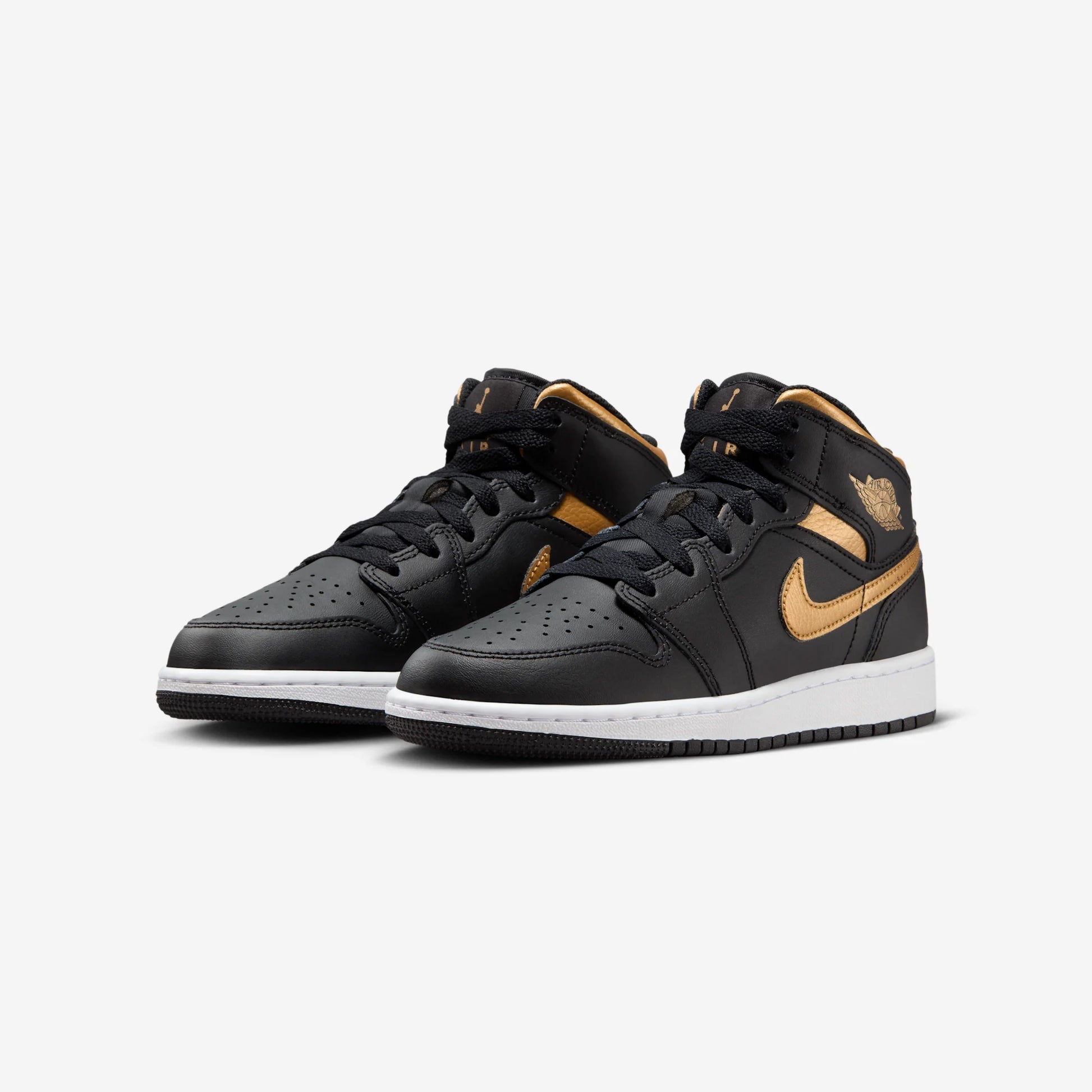 Jordan 1 Mid Black Metallic Gold Swoosh (GS)
