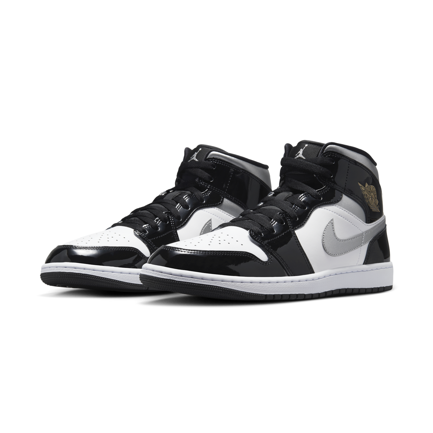 Jordan 1 Mid SE Patent Black White Metallic Silver Metallic Gold