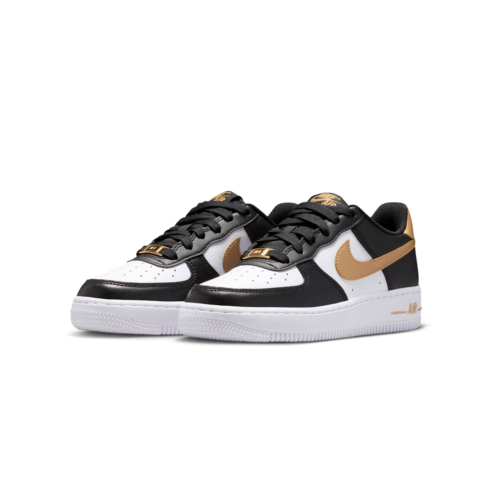 Nike Air Force 1 Low Black White Metallic Gold (GS)