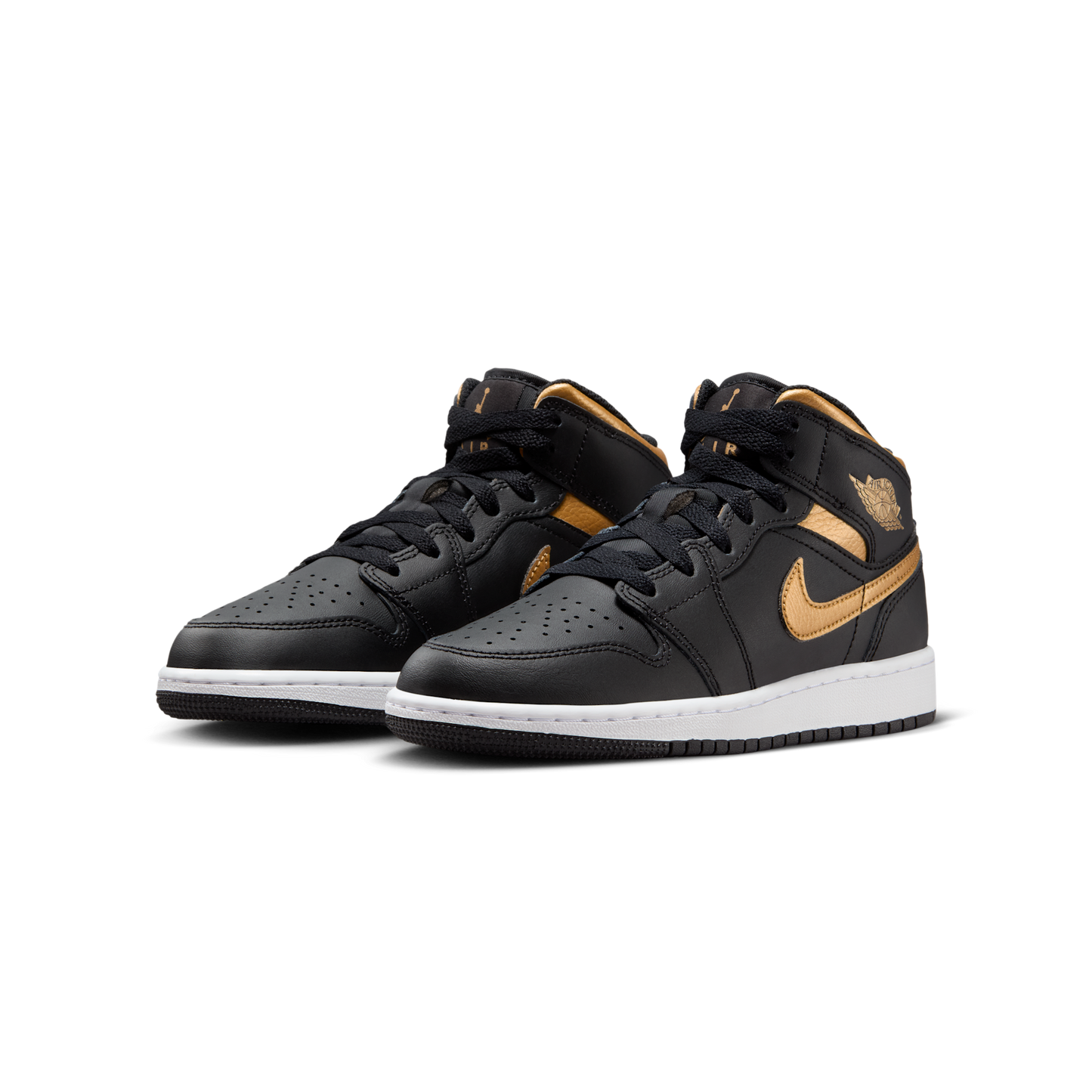 Jordan 1 Mid Black Metallic Gold Swoosh (GS)