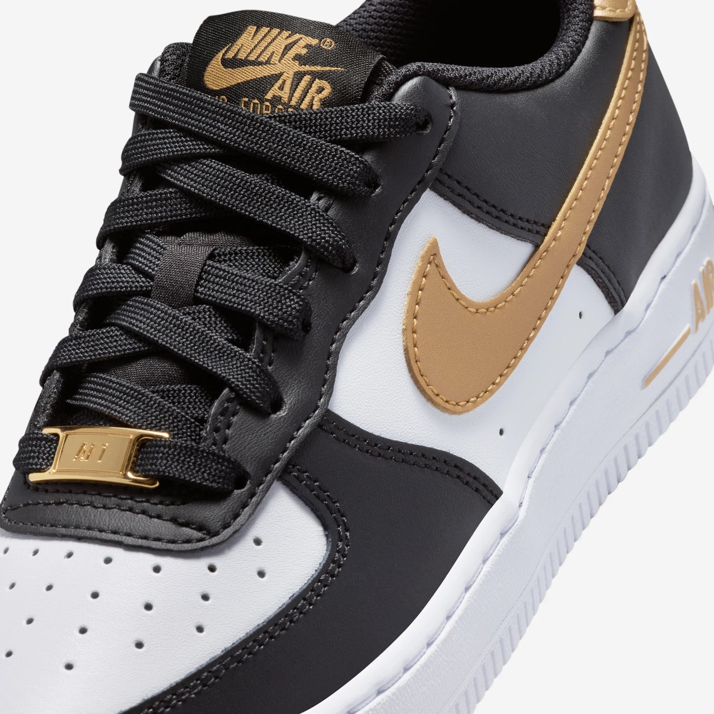 Nike Air Force 1 Low Black White Metallic Gold (GS)