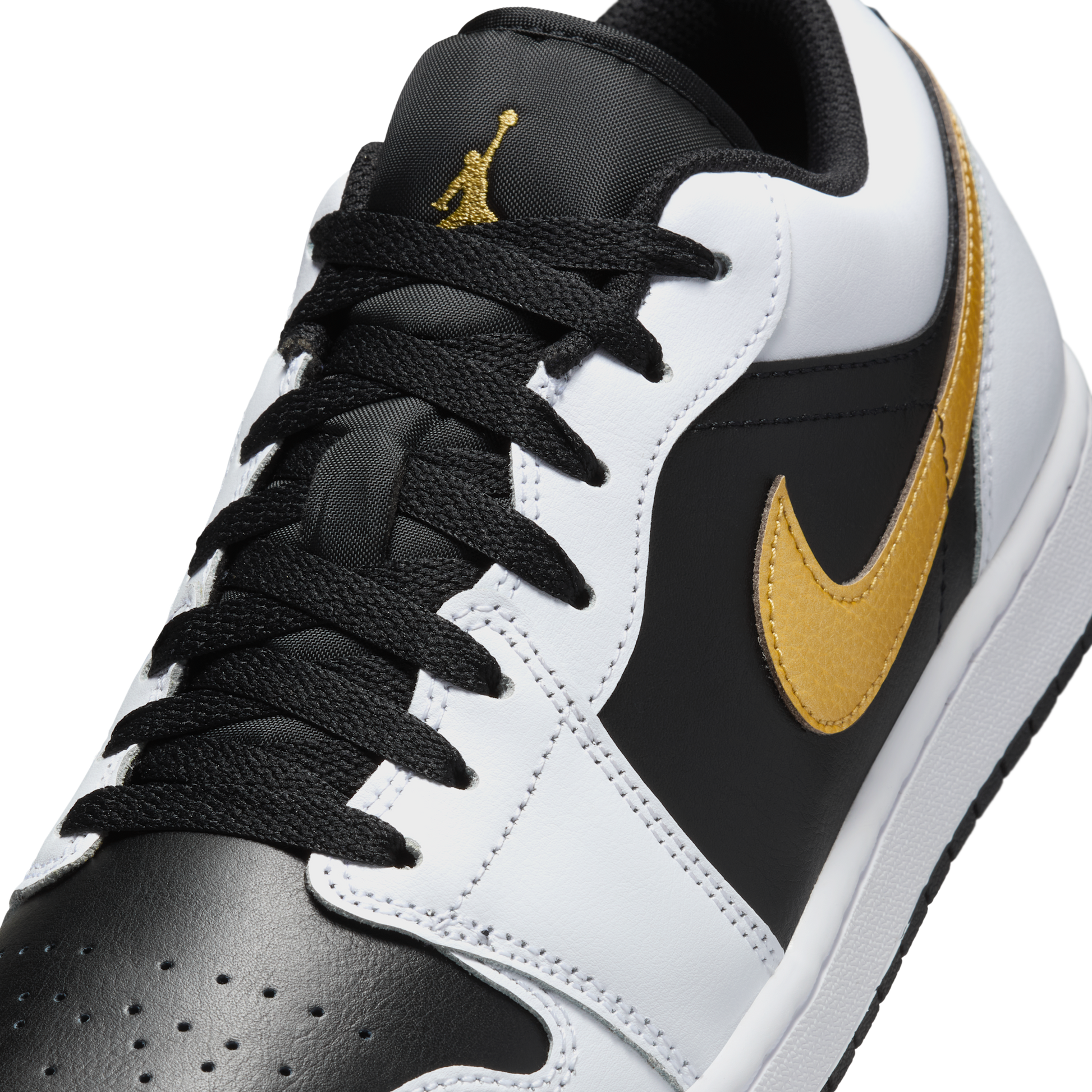 Jordan 1 Low White Black Metallic Gold Swoosh