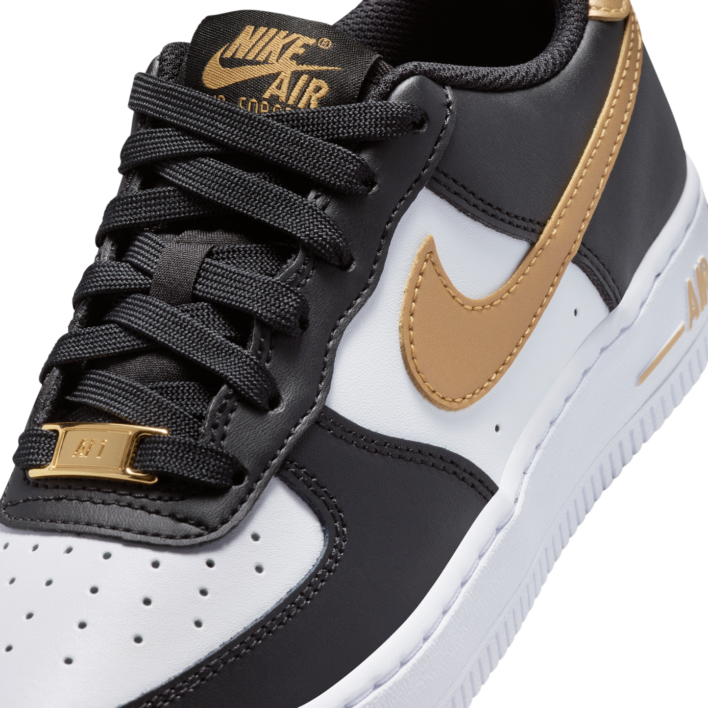 Nike Air Force 1 Low Black White Metallic Gold (GS)