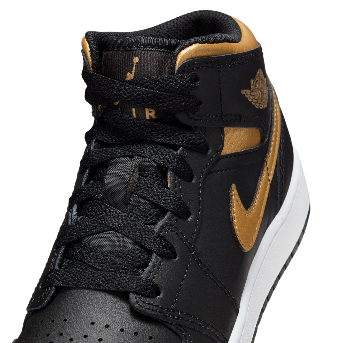 Jordan 1 Mid Black Metallic Gold Swoosh (GS)