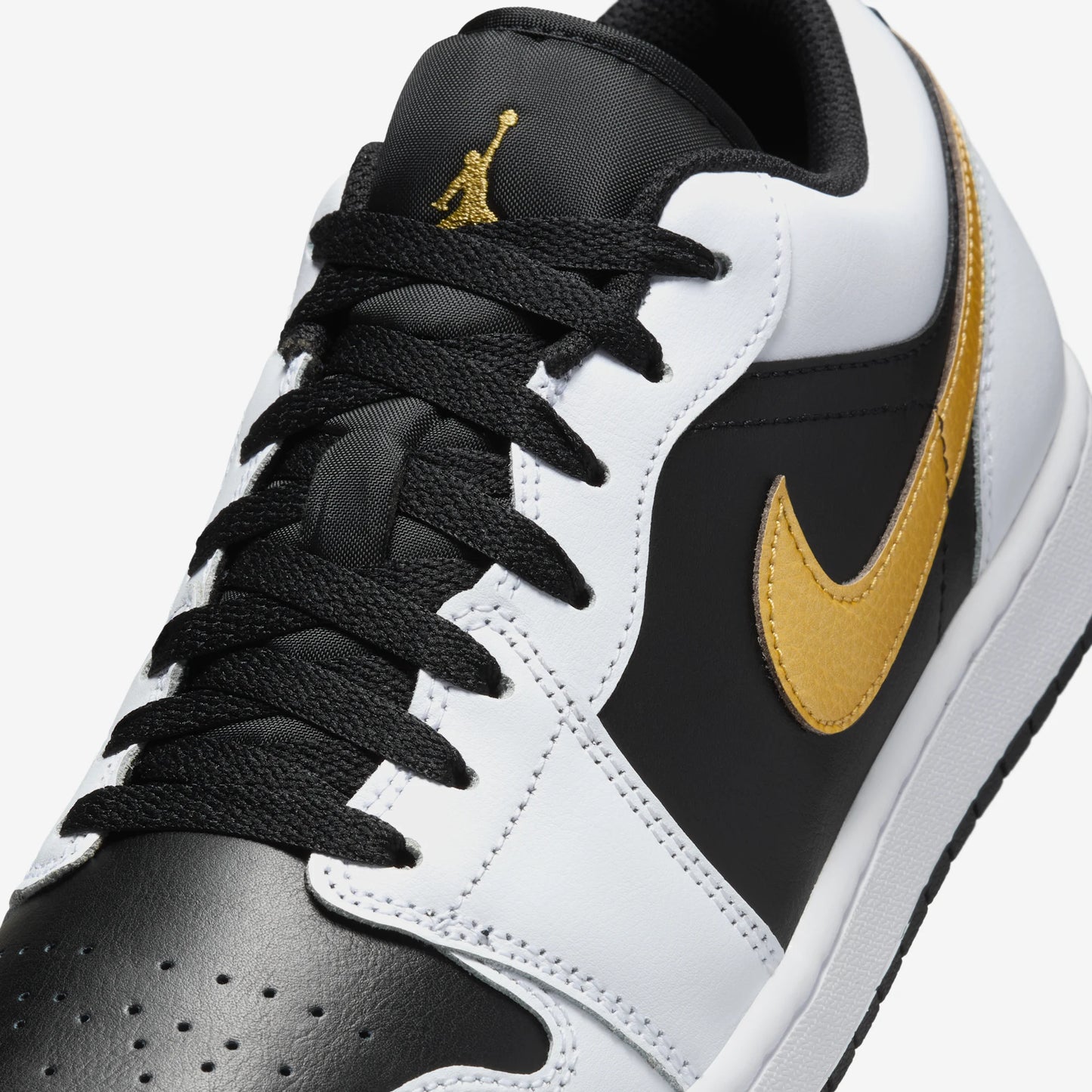 Jordan 1 Low White Black Metallic Gold Swoosh