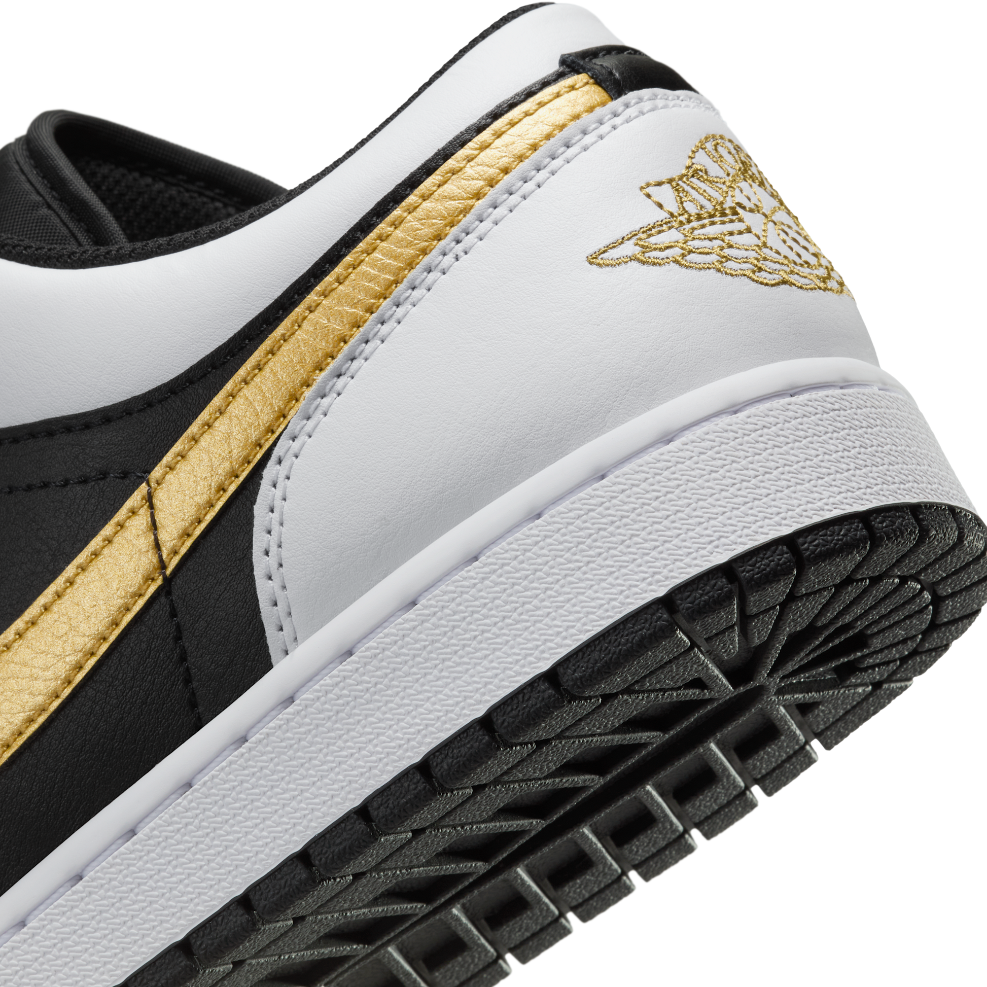 Jordan 1 Low White Black Metallic Gold Swoosh