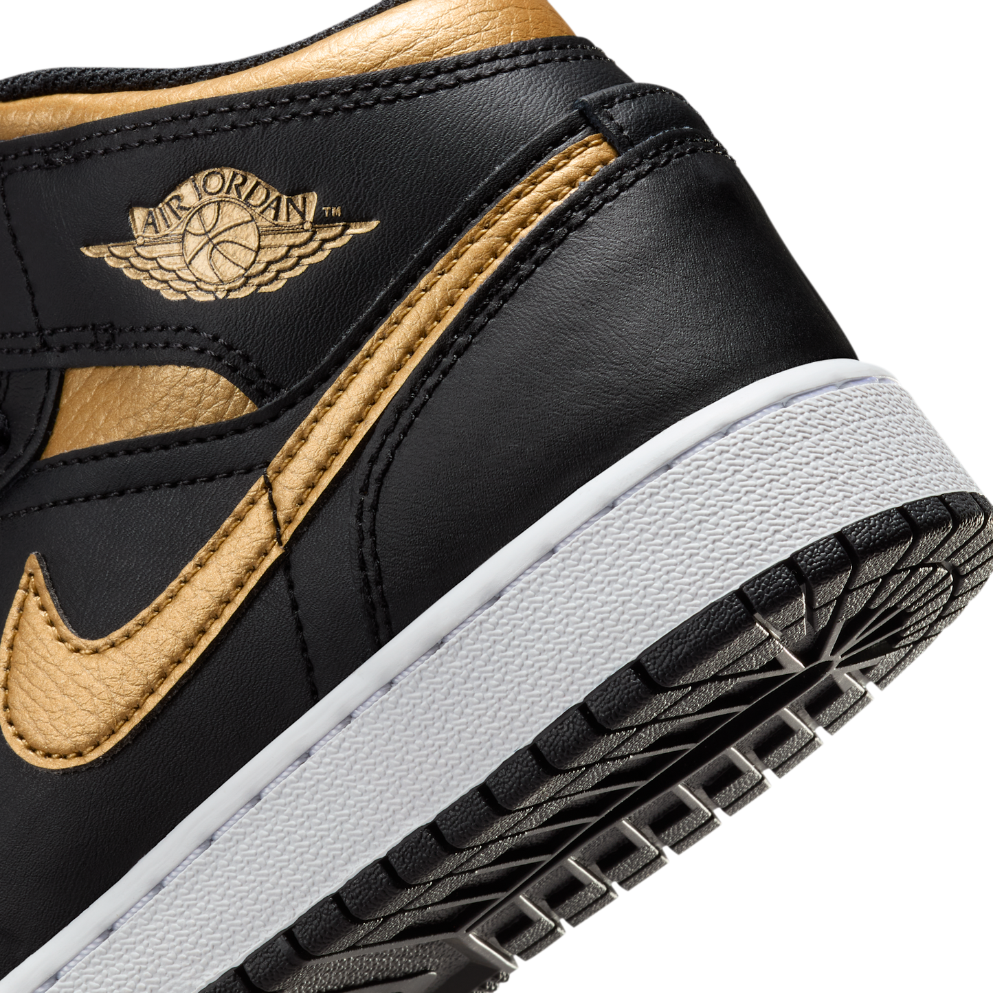Jordan 1 Mid Black Metallic Gold Swoosh (GS)
