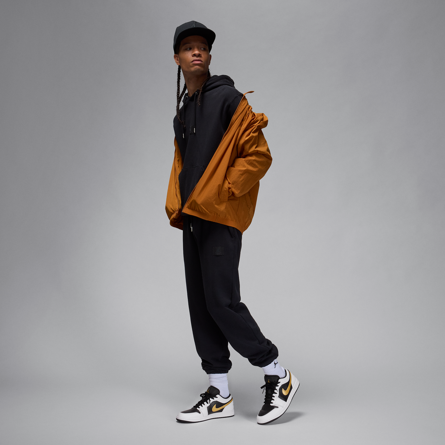 Jordan 1 Low White Black Metallic Gold Swoosh